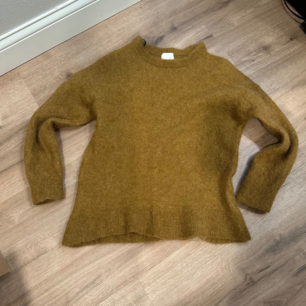 H&M Alpaca Wool Blend Sweater Women Medium Caramel Brown Fuzzy Oversized Minimal - Picture 4 of 16